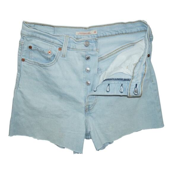 Levi’s Ribcage High Rise Denim Shorts Women’s 29 Light Wash Button Fly Raw Hem - Picture 1 of 5